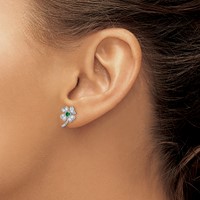 Cheryl M Sterling Silver Rhodium-plated Brilliant-cut Green Glass and Brilliant-cut White CZ Four Leaf Clover Post Earrings view 3