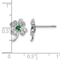 Cheryl M Sterling Silver Rhodium-plated Brilliant-cut Green Glass and Brilliant-cut White CZ Four Leaf Clover Post Earrings view 4