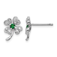 Cheryl M Sterling Silver Rhodium-plated Brilliant-cut Green Glass and Brilliant-cut White CZ Four Leaf Clover Post Earrings view 1