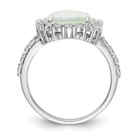 Cheryl M Sterling Silver Rhodium-plated Cabochon Lab Created Opal and Brilliant-cut CZ Halo Ring view 2