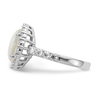 Cheryl M Sterling Silver Rhodium-plated Cabochon Lab Created Opal and Brilliant-cut CZ Halo Ring view 3