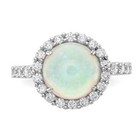Cheryl M Sterling Silver Rhodium-plated Cabochon Lab Created Opal and Brilliant-cut CZ Halo Ring view 5
