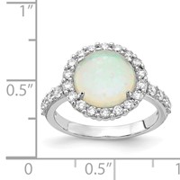 Cheryl M Sterling Silver Rhodium-plated Cabochon Lab Created Opal and Brilliant-cut CZ Halo Ring view 4