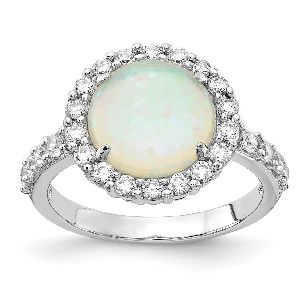 Sterling Silver Cheryl M Rhodium-plated Lab Created Opal and CZ Ring