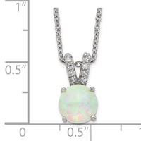 Cheryl M Sterling Silver Rhodium-plated Cabochon Lab Created Opal and Brilliant-cut CZ Split Bail Necklace, 18" view 2