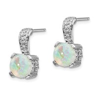 Cheryl M Sterling Silver Rhodium-plated 8mm Cabochon Lab Created Opal and Brilliant-cut CZ Post Dangle Earrings view 2