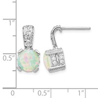 Cheryl M Sterling Silver Rhodium-plated 8mm Cabochon Lab Created Opal and Brilliant-cut CZ Post Dangle Earrings view 4