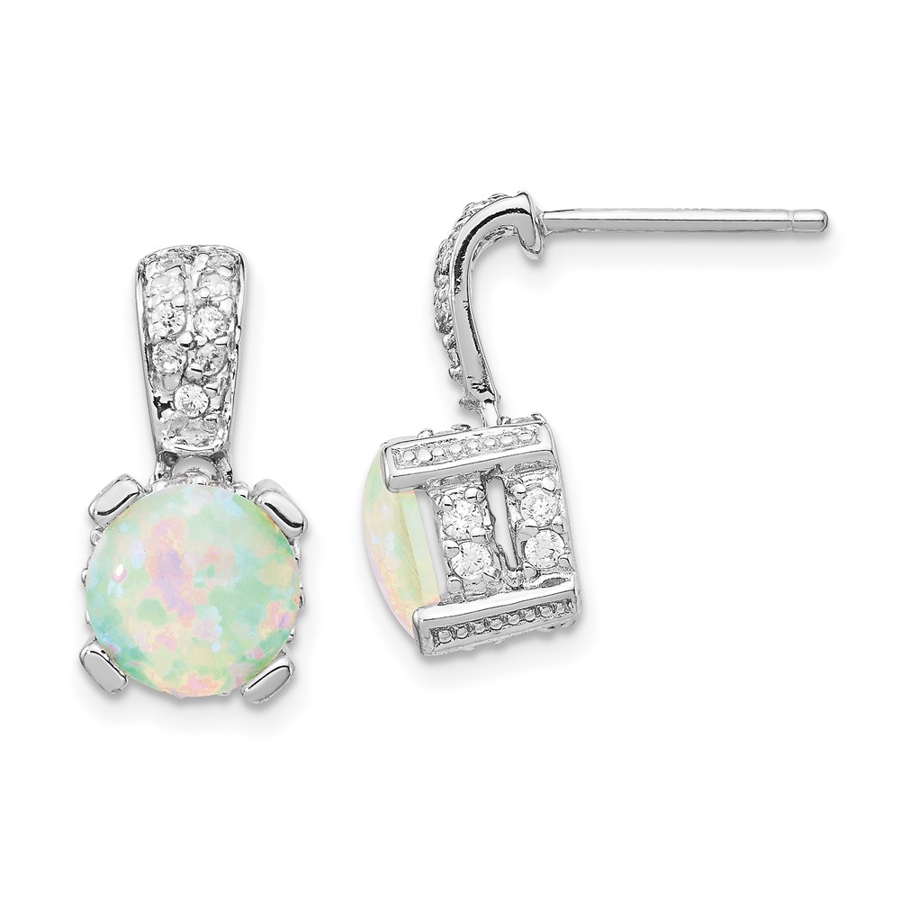 Sterling Silver Cheryl M Rh-p 8mm Lab Created Opal Cabochon CZ Earrings