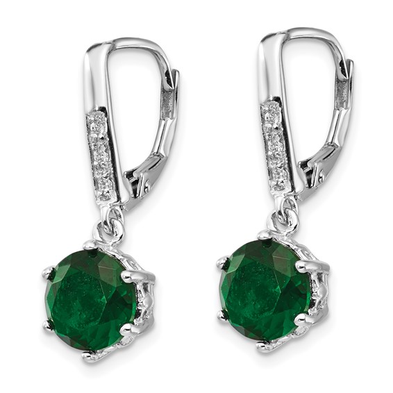 Cheryl M Sterling Silver Rhodium-plated Brilliant-cut Green Glass and Brilliant-cut White CZ Leverback Dangle Earrings
