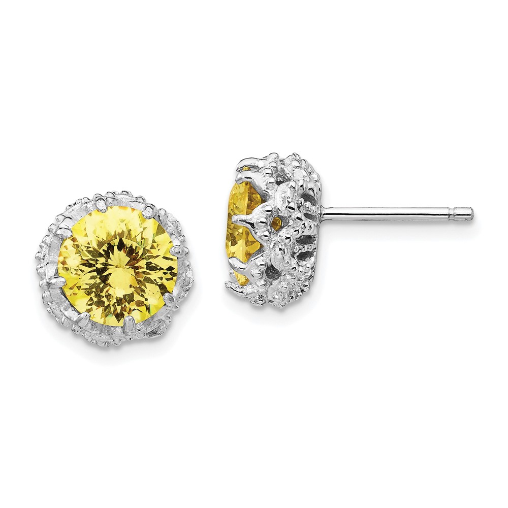 Cheryl M Sterling Silver Rhodium-plated Round Yellow CZ Post Earrings