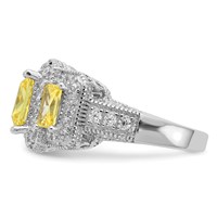 Cheryl M Sterling Silver Rhodium-plated Yellow Radiant-cut and White Brilliant-cut CZ 3 Stone Ring view 3
