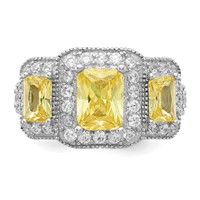 Cheryl M Sterling Silver Rhodium-plated Yellow Radiant-cut and White Brilliant-cut CZ 3 Stone Ring view 5