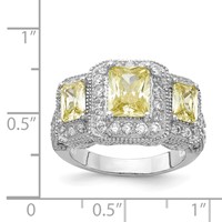 Cheryl M Sterling Silver Rhodium-plated Yellow Radiant-cut and White Brilliant-cut CZ 3 Stone Ring view 4