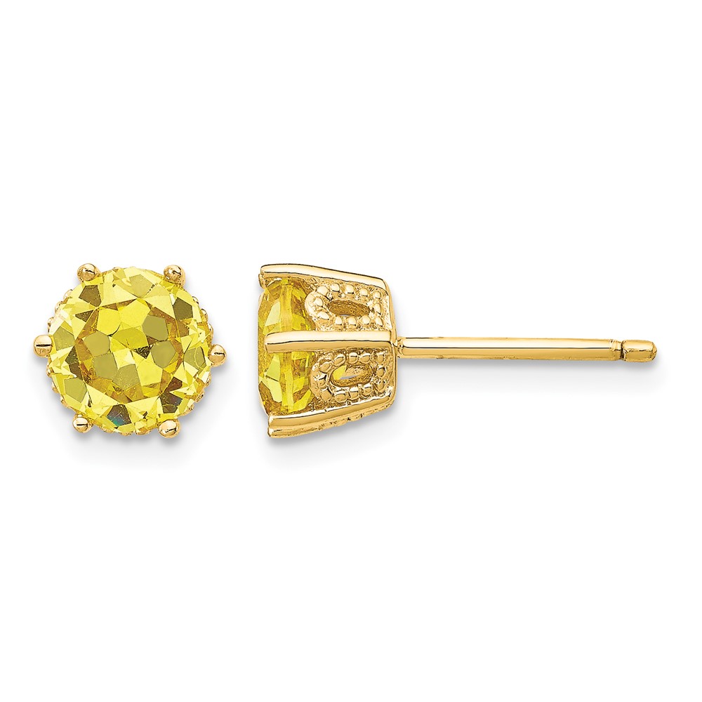 Cheryl M Sterling Silver Gold-plated Yellow Brilliant-cut 6.5mm CZ Stud Post Earrings