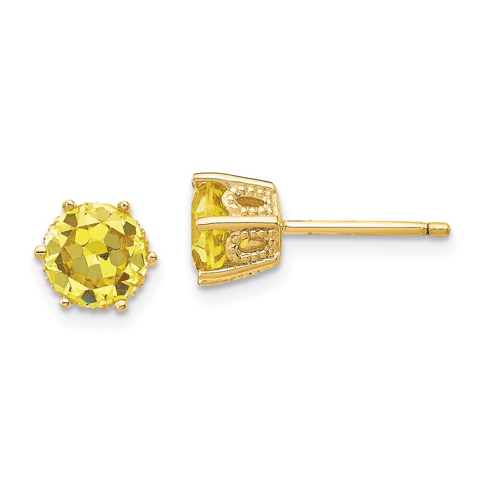 Cheryl M Sterling Silver Gold-plated 6.5mm Yellow CZ Stud Earrings