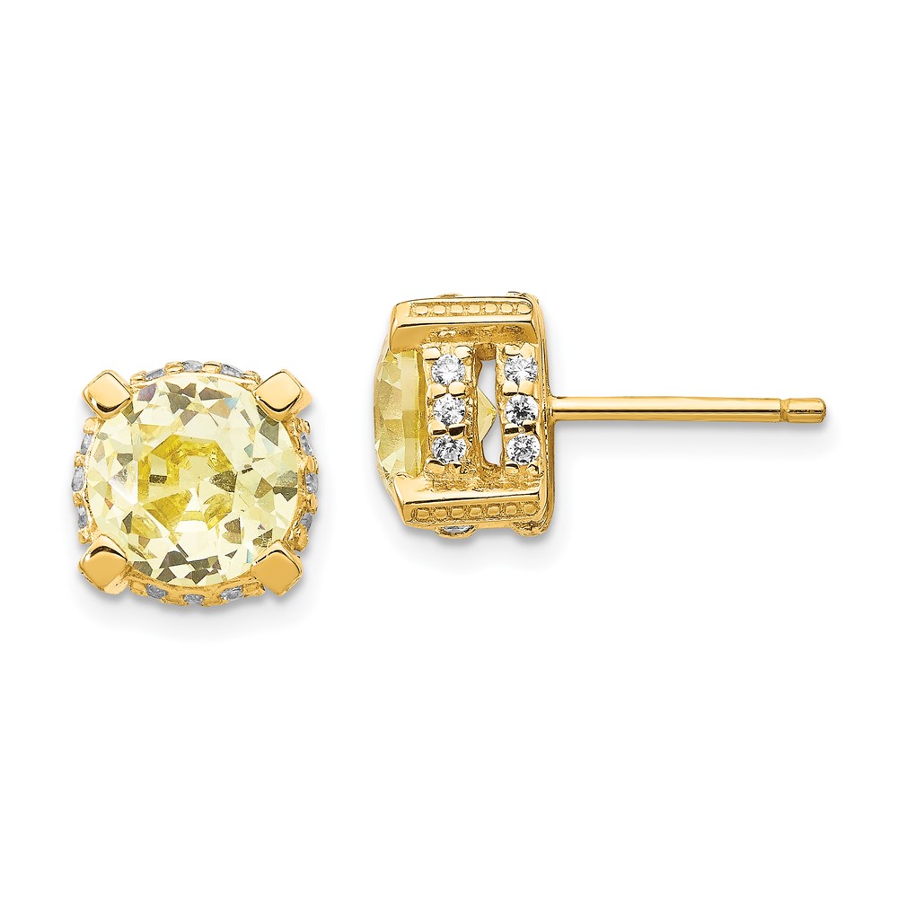 Cheryl M Sterling Silver Gold-plated 8mm White & Canary CZ Stud Earrings