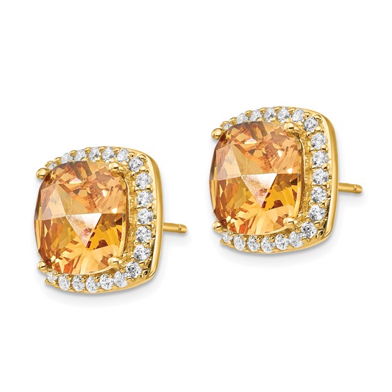Cheryl M Sterling Silver Gold-plated Brilliant-cut Champagne and White CZ Post Earrings