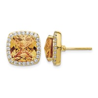Cheryl M Sterling Silver Gold-plated Brilliant-cut Champagne and White CZ Post Earrings view 1