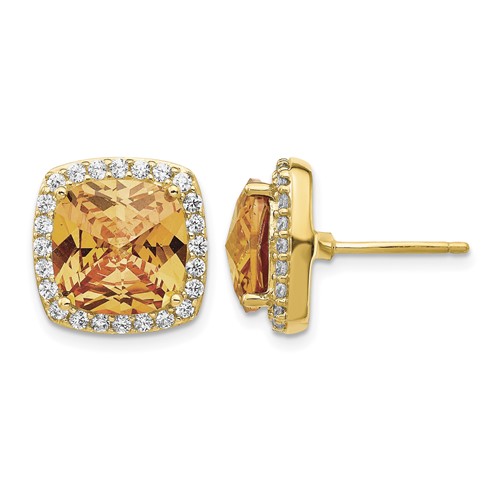 Cheryl M Sterling Silver Gold-plated Brilliant-cut Champagne and White CZ Post Earrings