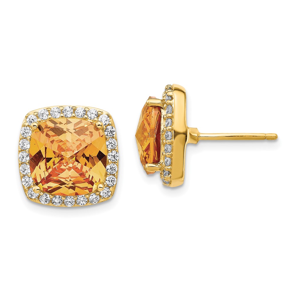 Cheryl M SS Gold-plated Rose-cut Champagne CZ Square Post Earrings