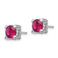 Cheryl M Sterling Silver Rhodium-plated Brilliant-cut 6.5mm Lab Created Ruby and Brilliant-cut White CZ Stud Post Earrings view 2