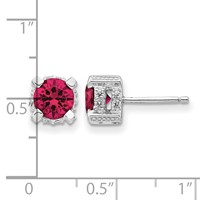 Cheryl M Sterling Silver Rhodium-plated Brilliant-cut 6.5mm Lab Created Ruby and Brilliant-cut White CZ Stud Post Earrings view 4