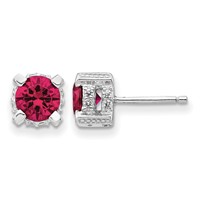 Cheryl M Sterling Silver Rhodium-plated Brilliant-cut 6.5mm Lab Created Ruby and Brilliant-cut White CZ Stud Post Earrings view 1