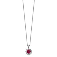 Cheryl M Sterling Silver Rhodium-plated Brilliant-cut Lab Created Ruby and Brilliant-cut Baguette-cut White CZ Necklace, 18" view 2