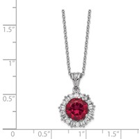 Cheryl M Sterling Silver Rhodium-plated Brilliant-cut Lab Created Ruby and Brilliant-cut Baguette-cut White CZ Necklace, 18" view 3