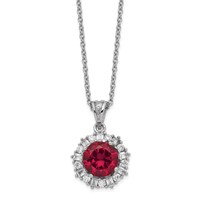 Cheryl M Sterling Silver Rhodium-plated Brilliant-cut Lab Created Ruby and Brilliant-cut Baguette-cut White CZ Necklace, 18" view 1