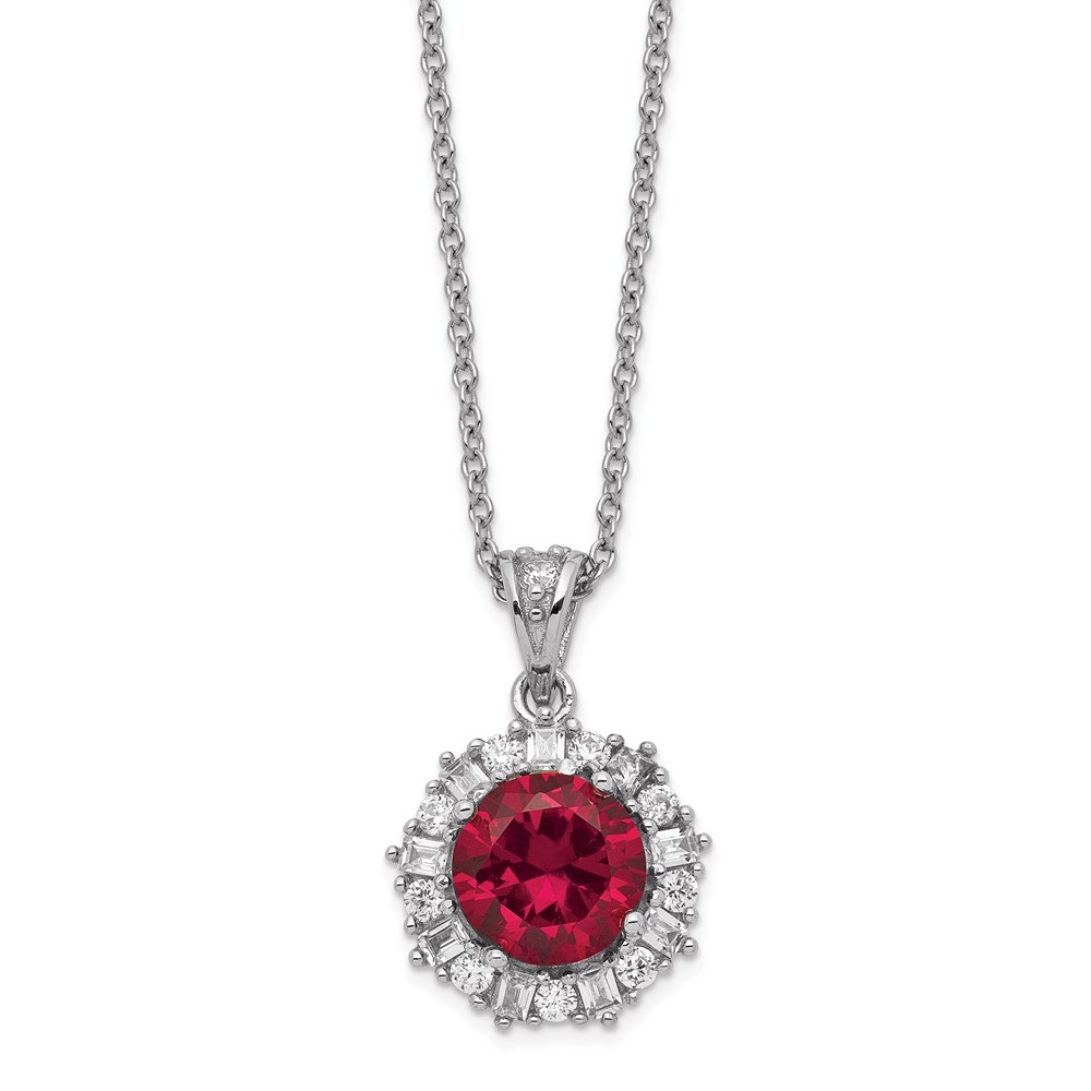 Sterling Silver Cheryl M Rhodium-plated Created Ruby and CZ Necklace