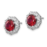 Cheryl M Sterling Silver Rhodium-plated Brilliant-cut Lab Created Ruby and Brilliant-cut Baguette-cut White CZ Post Earrings view 2