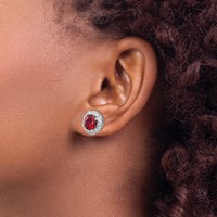 Cheryl M Sterling Silver Rhodium-plated Brilliant-cut Lab Created Ruby and Brilliant-cut Baguette-cut White CZ Post Earrings view 3