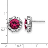 Cheryl M Sterling Silver Rhodium-plated Brilliant-cut Lab Created Ruby and Brilliant-cut Baguette-cut White CZ Post Earrings view 4