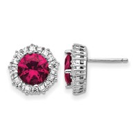 Cheryl M Sterling Silver Rhodium-plated Brilliant-cut Lab Created Ruby and Brilliant-cut Baguette-cut White CZ Post Earrings view 1