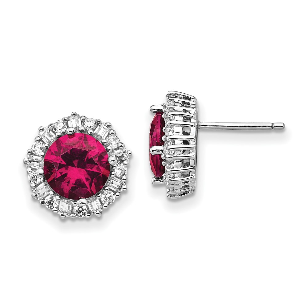 Cheryl M Sterling Silver RH Plated Lab Created Ruby and CZ Post Earrings