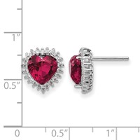 Cheryl M Sterling Silver Rhodium-plated 100 Facet Lab Created Ruby and Brilliant-cut White CZ Heart Halo Post Earrings view 4