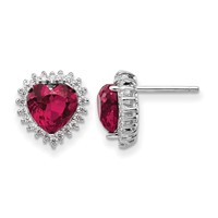 Cheryl M Sterling Silver Rhodium-plated 100 Facet Lab Created Ruby and Brilliant-cut White CZ Heart Halo Post Earrings view 1