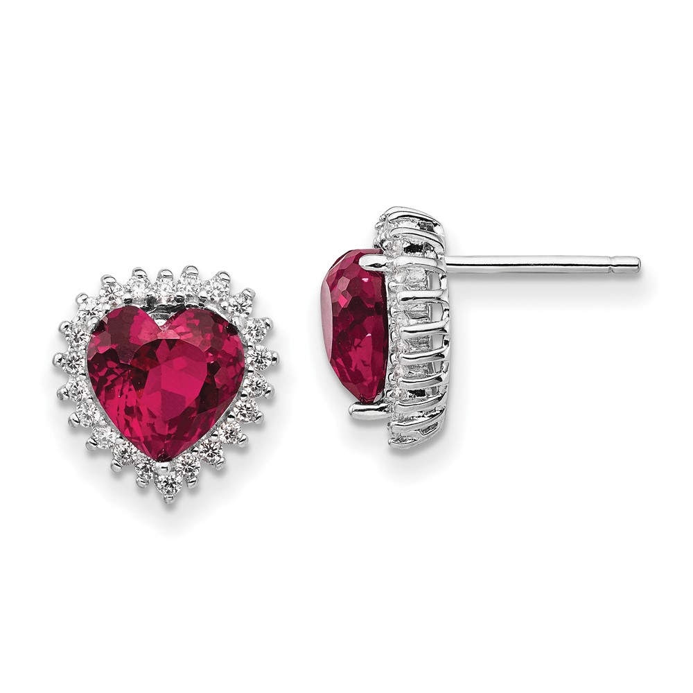 Cheryl M SS RH 100-facet Lab Created Ruby and CZ Heart Post Earrings
