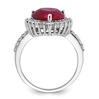 Cheryl M Sterling Silver Rhodium-plated 100 Facet Lab Created Ruby and Brilliant-cut White CZ Heart Halo Ring view 2