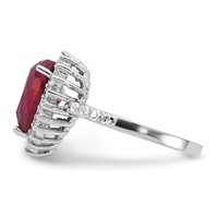 Cheryl M Sterling Silver Rhodium-plated 100 Facet Lab Created Ruby and Brilliant-cut White CZ Heart Halo Ring view 3