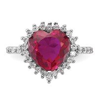 Cheryl M Sterling Silver Rhodium-plated 100 Facet Lab Created Ruby and Brilliant-cut White CZ Heart Halo Ring view 5