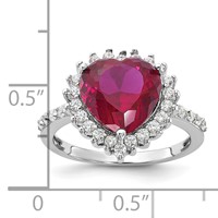 Cheryl M Sterling Silver Rhodium-plated 100 Facet Lab Created Ruby and Brilliant-cut White CZ Heart Halo Ring view 4