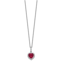 Cheryl M Sterling Silver Rhodium-plated 100 Facet Lab Created Ruby and Brilliant-cut White CZ Heart Halo Necklace, 18" view 2