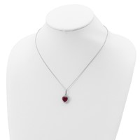 Cheryl M Sterling Silver Rhodium-plated 100 Facet Lab Created Ruby and Brilliant-cut White CZ Heart Halo Necklace, 18" view 4