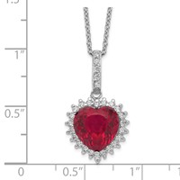 Cheryl M Sterling Silver Rhodium-plated 100 Facet Lab Created Ruby and Brilliant-cut White CZ Heart Halo Necklace, 18" view 3