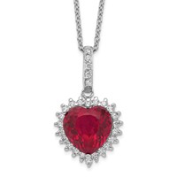 Cheryl M Sterling Silver Rhodium-plated 100 Facet Lab Created Ruby and Brilliant-cut White CZ Heart Halo Necklace, 18" view 1