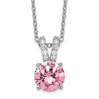 Cheryl M Sterling Silver Rhodium-plated Pink and White Brilliant-cut CZ Split Bail Necklace, 18" view 1