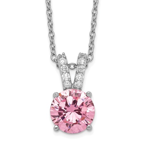 Cheryl M Sterling Silver Rhodium-plated Pink and White Brilliant-cut CZ Split Bail Necklace, 18"
