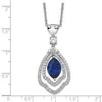 Cheryl M Sterling Silver Rhodium-plated Fancy Brilliant-cut Lab Created Dark Blue Spinel and Brilliant-cut White CZ Necklace, 18" view 2
